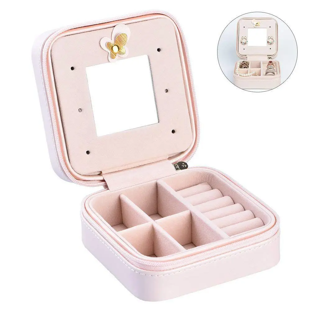 Jewelry Box, Portable Travel Jewelry Case Earring Holder Necklace Organizer Jewelry Case PU Leather Jewelry Organizer with Zip