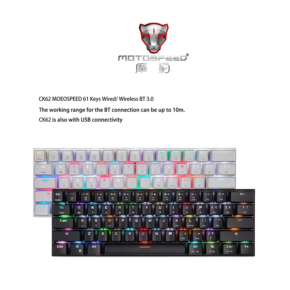 CK62 BT3.0 Проводная RGB механическая клавиатура для планшетного ноутбука смартфона белый и красный вал для копирайтера программиста