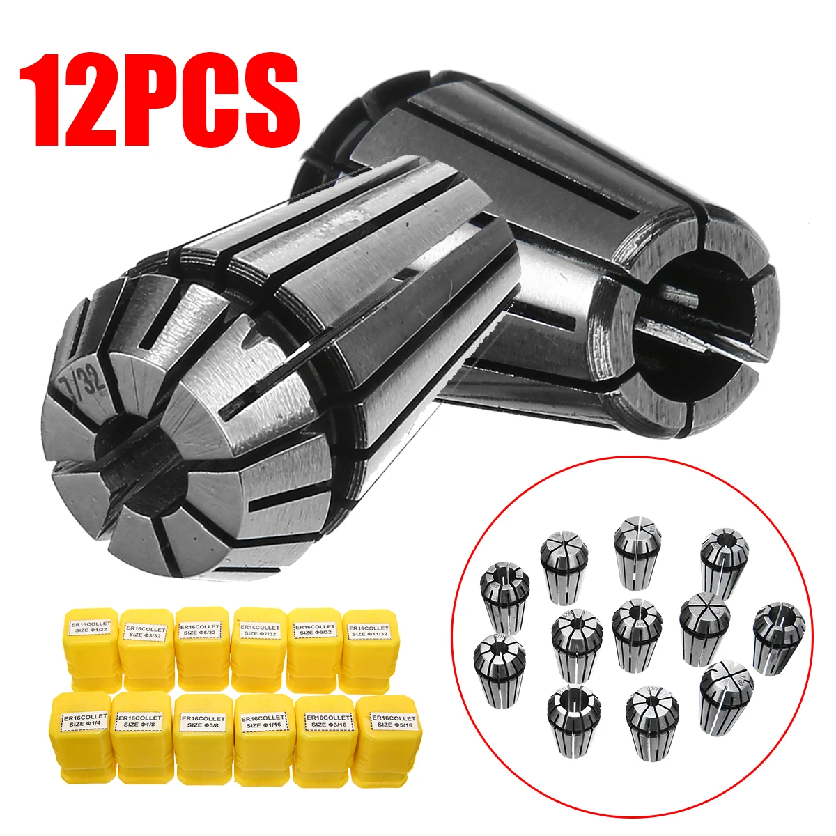 

12pcs ER16 Precision Spring Collet Set Milling Lathe CNC 1065 Carbon Steel Chuck Bit Holder for Workholding Engraving