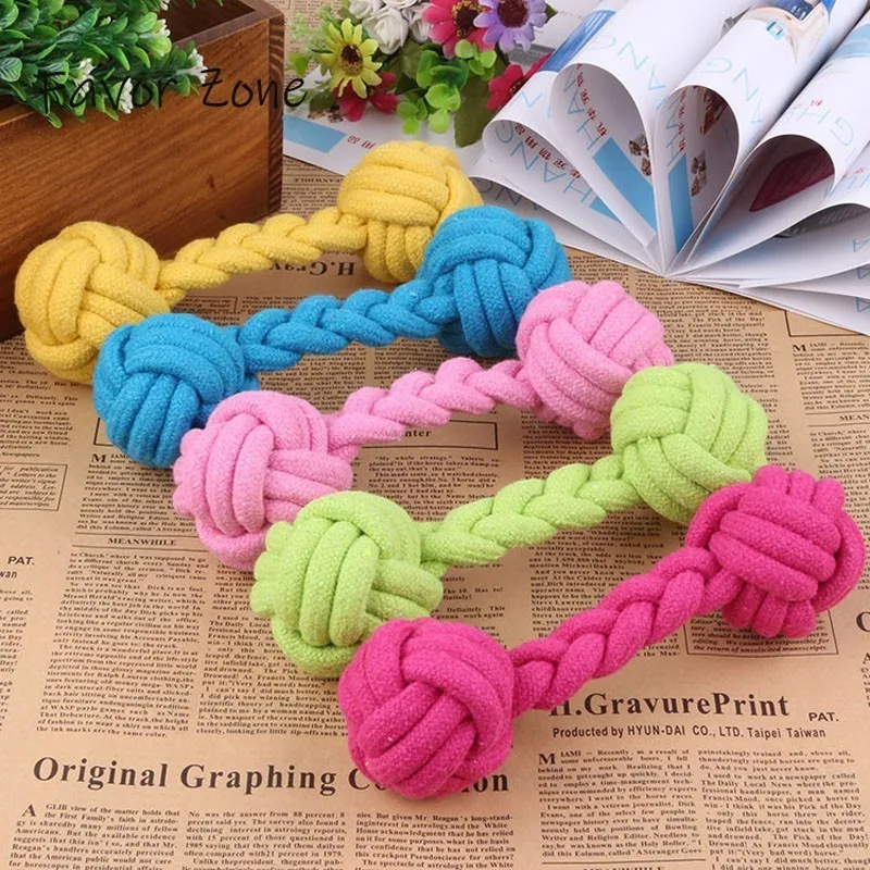 

New Dog Toys Colorful Bite Resistant Dumbbell Cotton Rope Puppy Aggressive Chewers Durable Braided Bone Rope For Small Large Dog