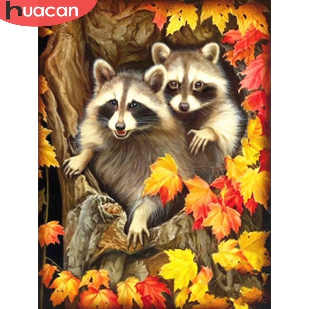 

HUACAN 5D DIY Diamond Painting Animal Diamond Embroidery Mosaic Raccoon Full Dill Square Rhinestone Home Decor Gift Handmade