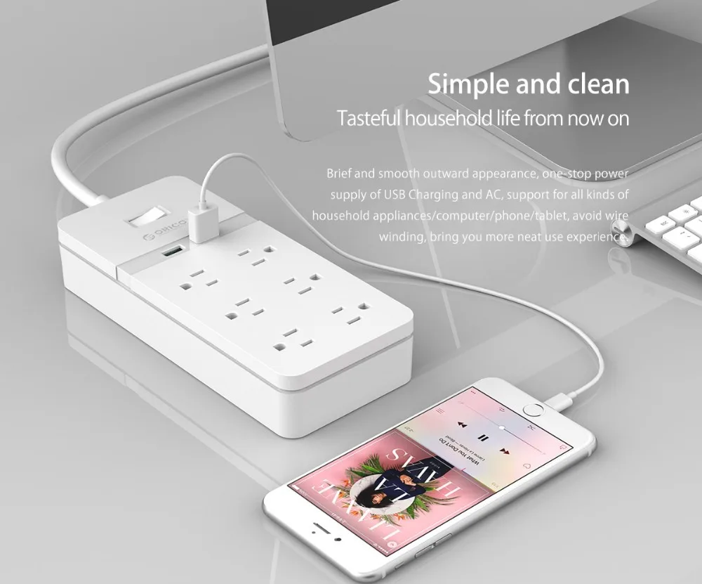 Сетевой фильтр ORICO с 2 USB портами для зарядки умный мульти удлинитель сетевым
