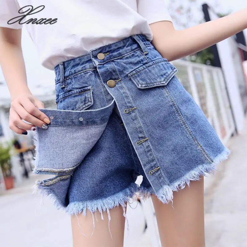 

High Quality Denim Shorts Women 2019 Summer High Waist Skorts Skirts Slim Blue Short Jeans Vintage Short