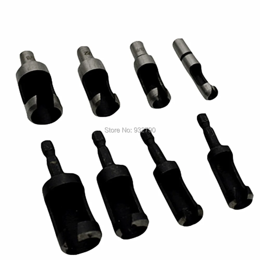 8pcs Woodworking Plug Cutter Drill Bit Set 6mm 10mm 13mm 16mm 5/8" 1/2" 3/8" 1/4" Chamfered Plug