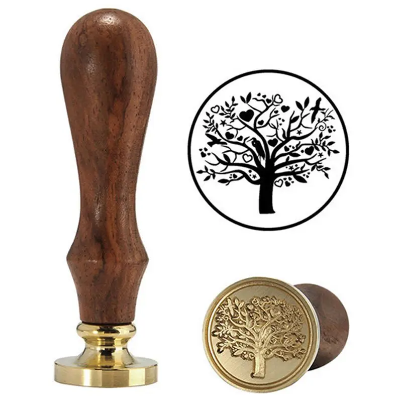  Novelty Copper Head Wooden Handle Flower Wax Seal Stamp Invite Letter Card Decor tree - 32966739716