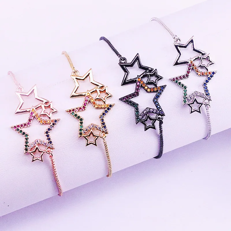 10 шт. романтичный микро-Радужный CZ полый Коннектор со звездой Браслеты Шарм скользящий медный браслет-цепочка для женщин