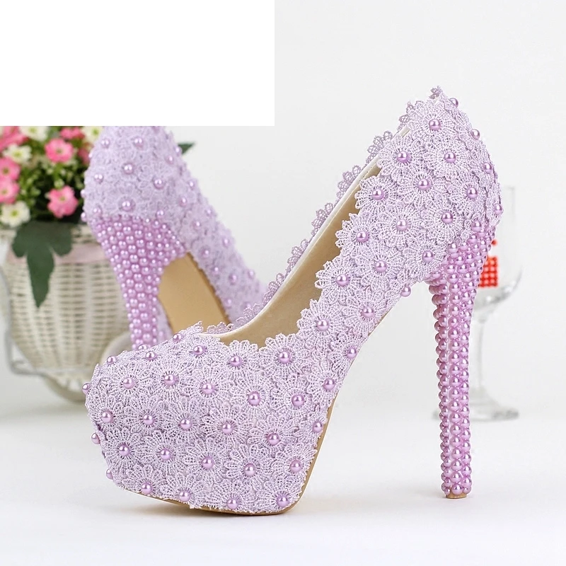 

Purple Color Wedding Shoes Lady Beautiful Elegant Bridal Dress Shoes Round Toe Spring Graduation Partty Pumps Ceremony Shoes