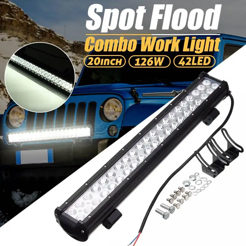 

20Inch 126W 42LED Spot Flood Beam Combo Work Driving Light Bar 8000LM Waterproof dust-proof quake-proof For Jeep SUV ATV