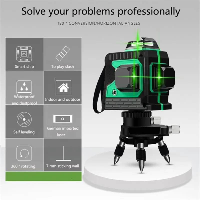 3D IP54 Waterproof 12 Lines Green Laser Levels Self-Leveling 360 Horizontal And Vertical Cross Super Powerful Green Laser Beam 3D IP54 Waterproof 12 Lines Green Laser Levels Self-Leveling 360 Horizontal And Vertical Cross Super Powerful Green Laser Beam
