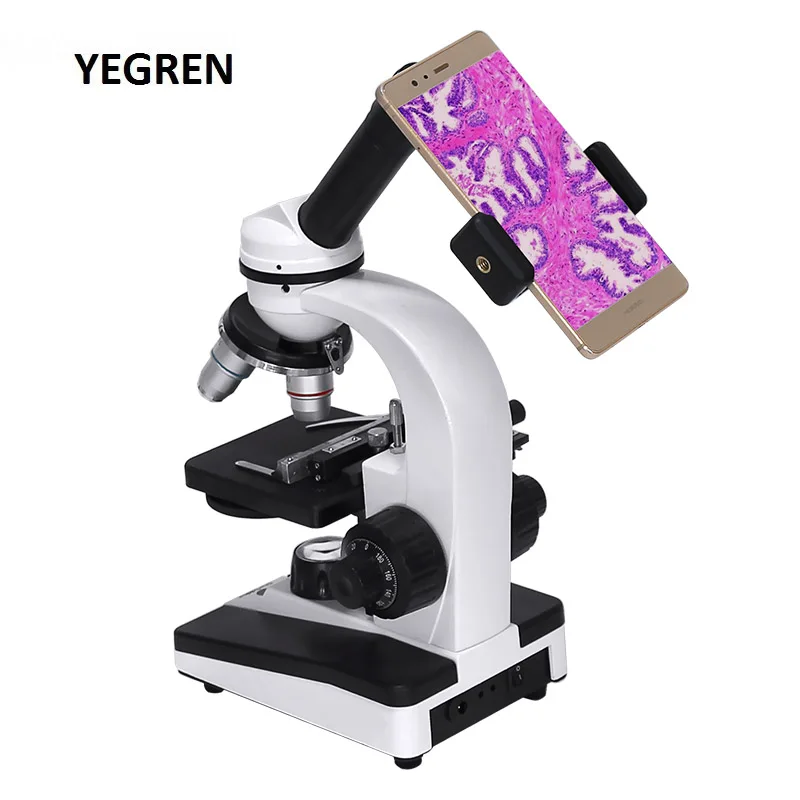 

40X-1600X Monocular Biological Microscope Illuminated Bio-microscope School Laboratory with 2X Relay Lens Smartphone Adapter