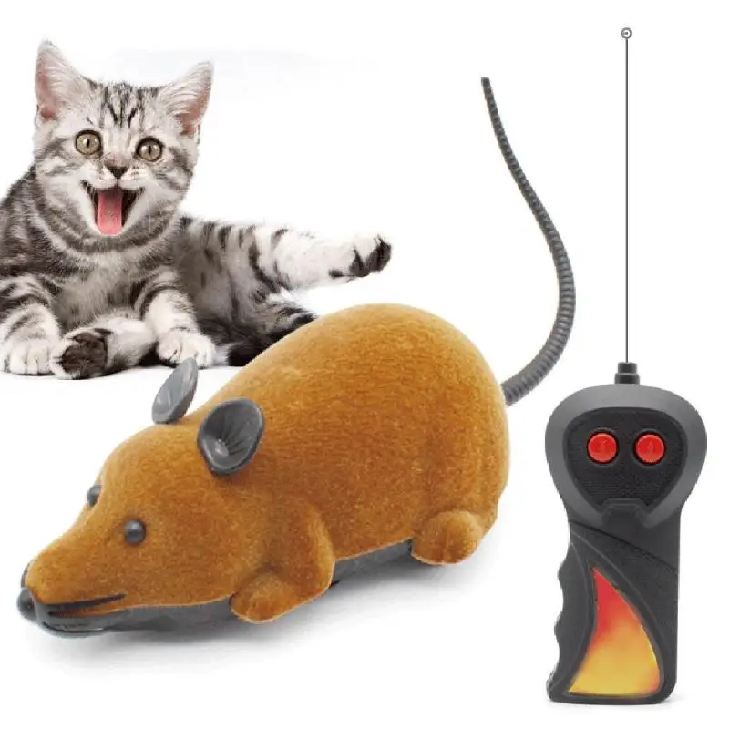 

Remote Funny Flocking ABS Wireless RC Electric RC Flocking Rat Mice Toy Control Mouse for Pet Cat Kitten Playing Toy Kids Toys