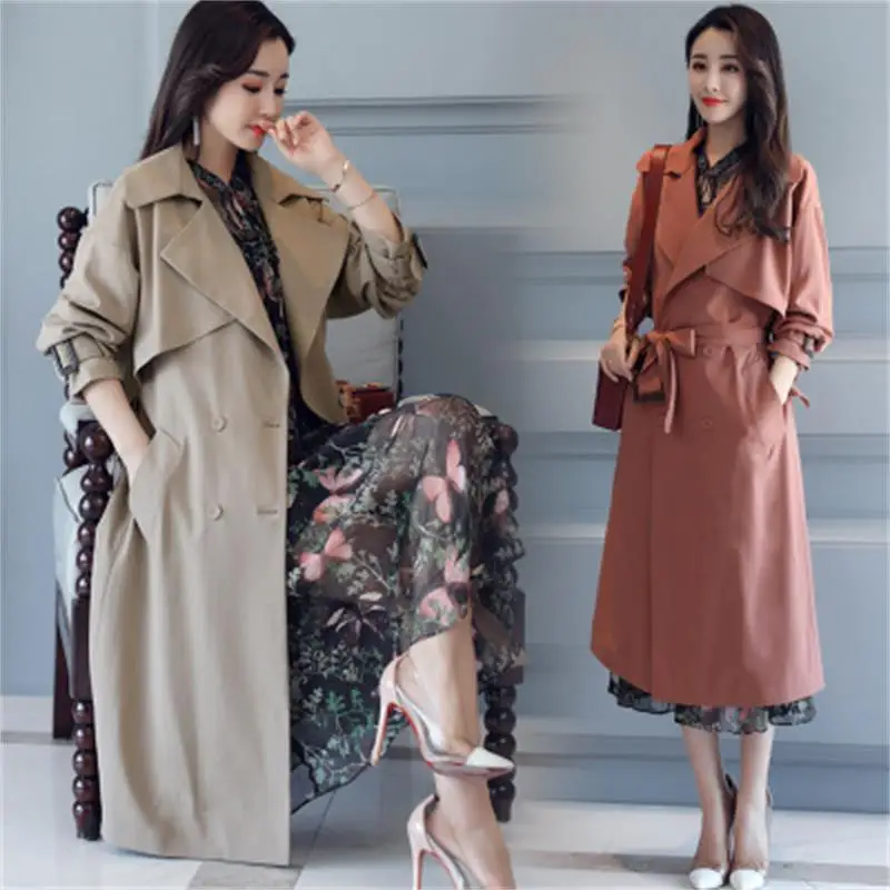 

High quality Autumn New High Fashion Brand Woman Classic Double Breasted Trench Coat Waterproof Raincoat Business Outerwear