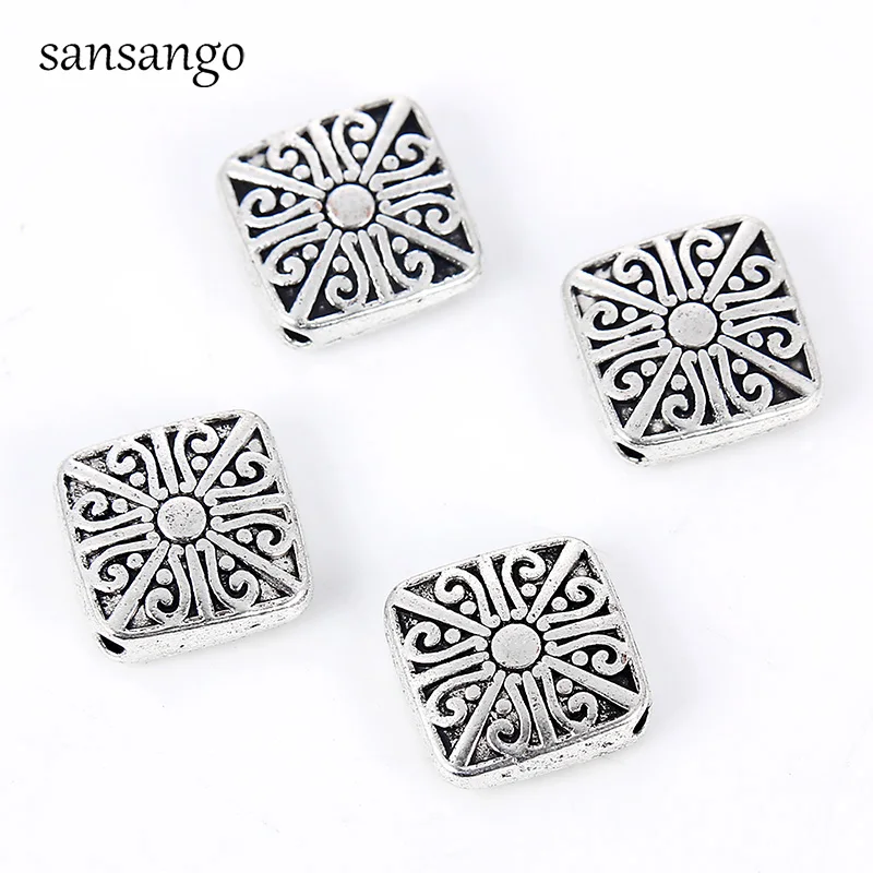 

20pcs Tibetan Silver Pattern Square Spacer Beads spacer Beads Findings DIY For Women Fashion Jewelry Making Accessories 10mm