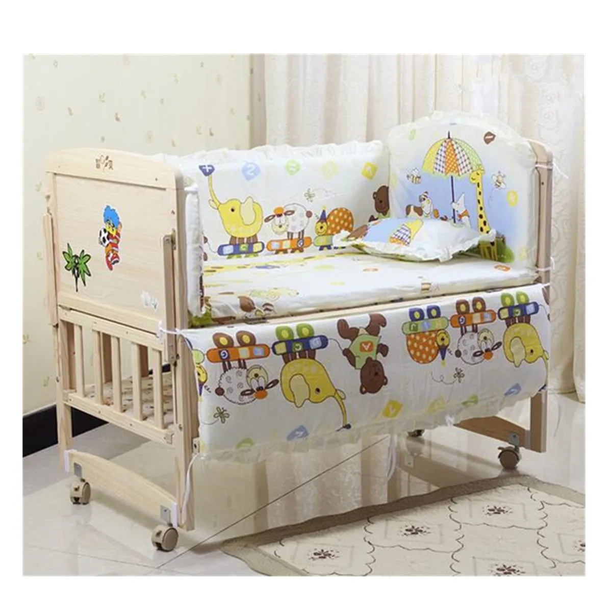 spesifikasi 5 Buah Monyet Lucu Baby Nursery Bedding Set Fit 120X60 Cm Tempat Tidur Kapas Empuk Bumper Bayi Nursery Seprai set Kartun Cot