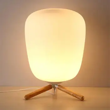 

Ultra Modern Mini Fashion Frosted Glass Lampshade And Wooden Bracket Texture Study Table Lamp With Light Source US Plug