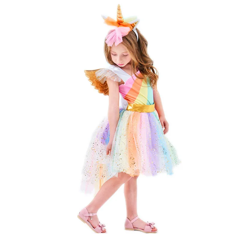 

Girls Rainbow Unicorn Dress Kids Unicornio Costume Children Birthday Halloween Party Clothes United States Free Shipping