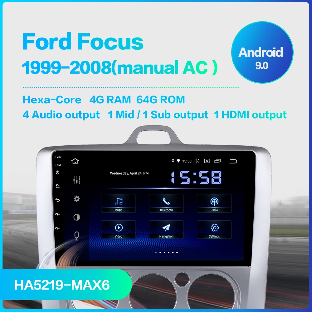 Cheap Dasaita 9" IPS TDA7850 Car Android 9.0 Radio Player for Ford Focus 2 2002 2003 2004 2005 2006 2007 2008 GPS Navigator HDMI 1