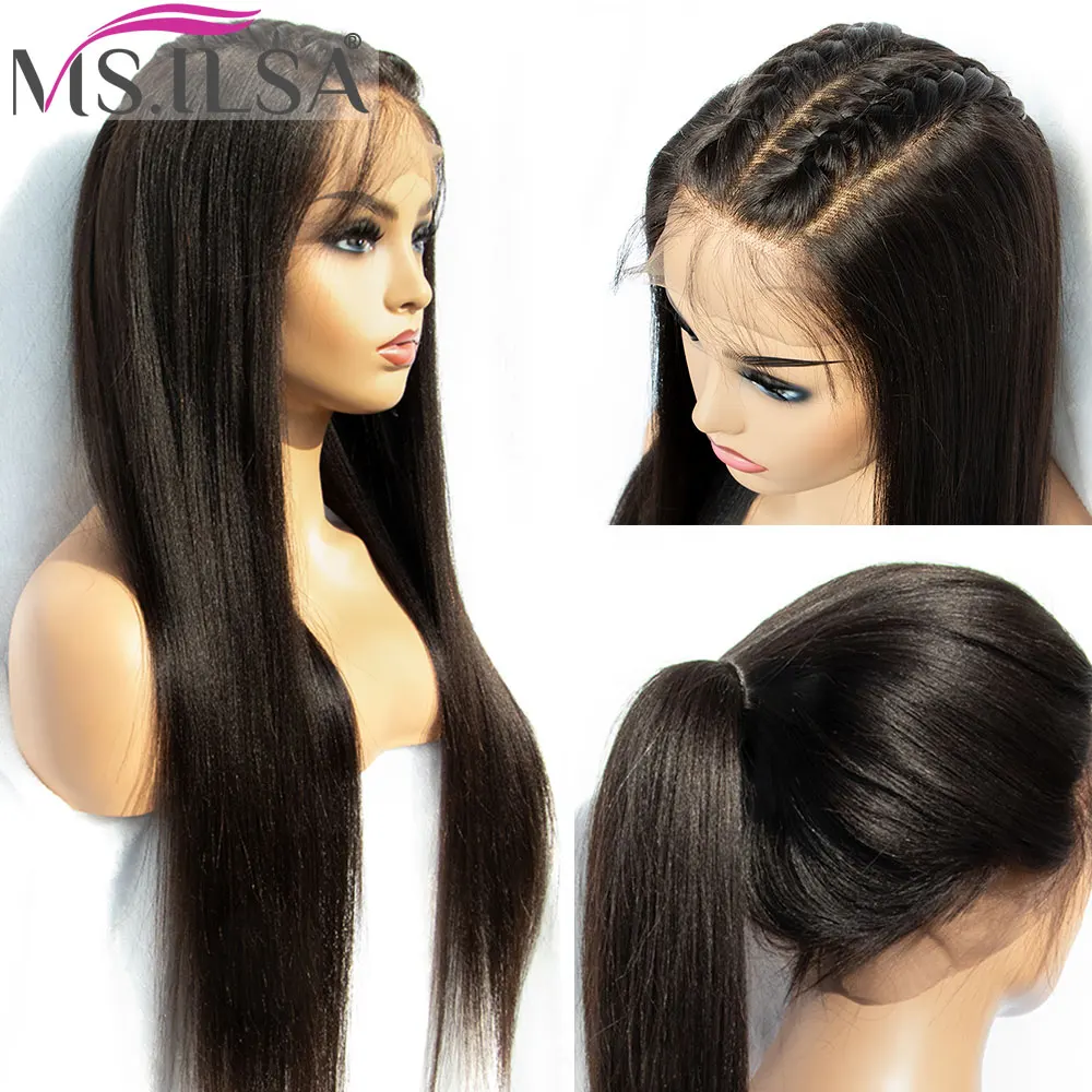 Полный парик шнурка 250 плотность с Baby Hair светильник Yaki прямые человеческие волосы