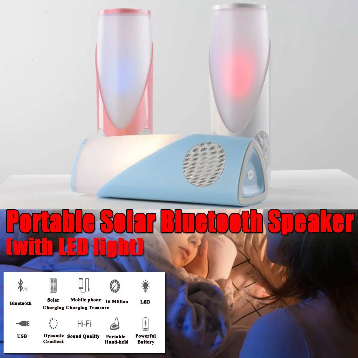 

Solar Charging Treasure bluetooth Speaker with LED light Portable Player Sound Box Solar Energy Charger