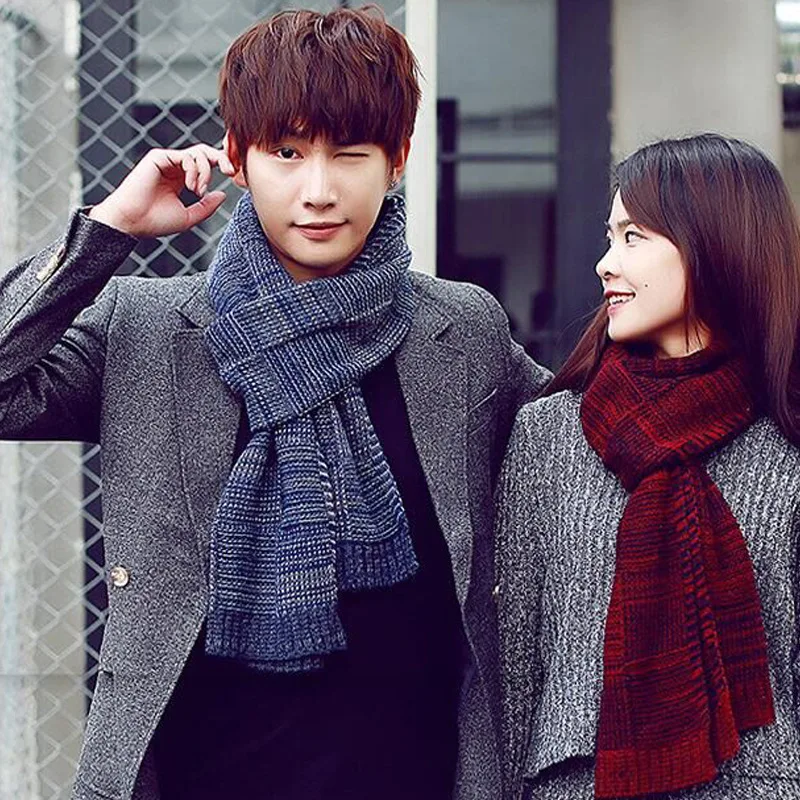 

Scarves Men Women Winter Wild Couples Simple Scarf Female Thickened Warm Knitted Wool Soft Striped Scarves