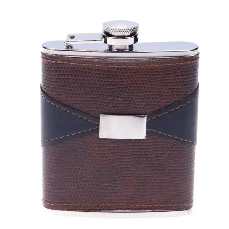 

7oz Luxury Stainless Steel Leather Hip Flask Set Wine Bottle Whiskey Flask Drink Mug with 1 Funnel 2 Cups