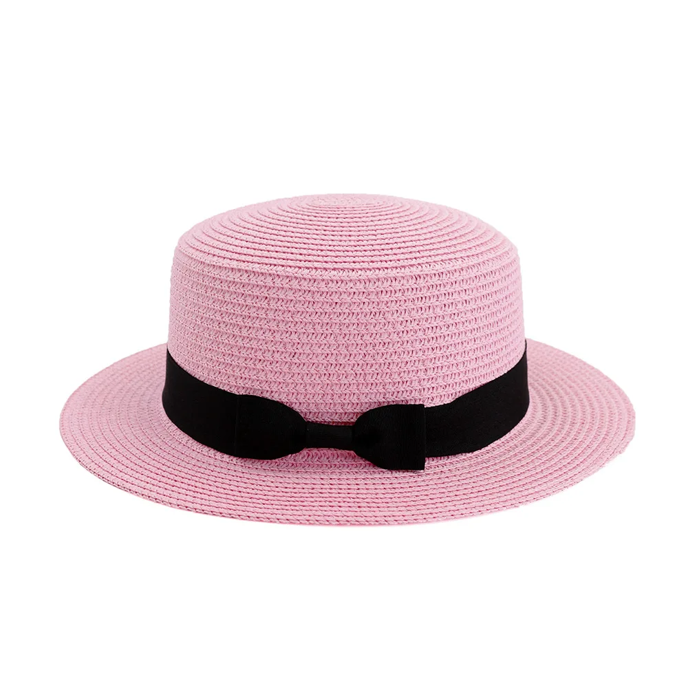 WeMe плоская соломенная летняя шляпа праздник пляжные кепки туристическая Выходная шляпа для женщин и мужчин Регулируемая черная лента шляпы