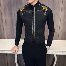 Весенняя модная Корейская вышитая приталенная Мужская рубашка с длинным рукавом Kemeja Pria Весенняя Клубная рубашка для выпускного вечера Camisa Masculina