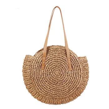 

Woman Hand-woven Rattan Straw Bag Ladies Tote Wicker Handbag Bohemian Summer Holiday Beach Shoulder Bag