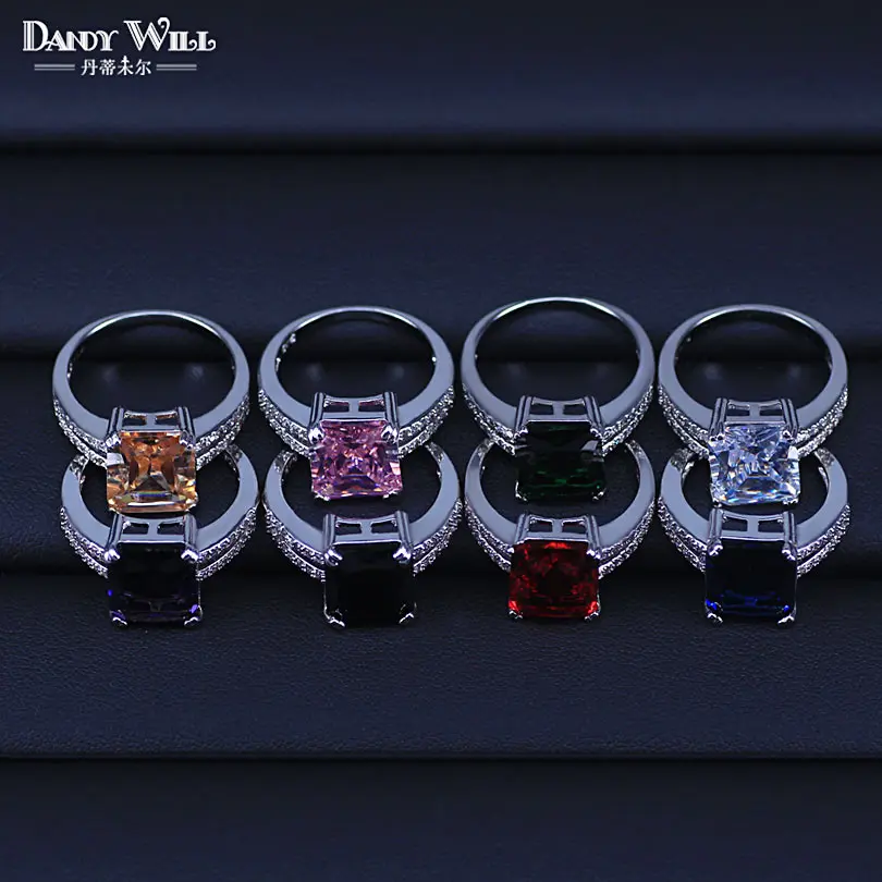 

Promotion 8 Colors 1 Pcs Women 925 Sterling Silver Rings Jewelry Square Crystal White Crystal Style Ring For Women Jewelry