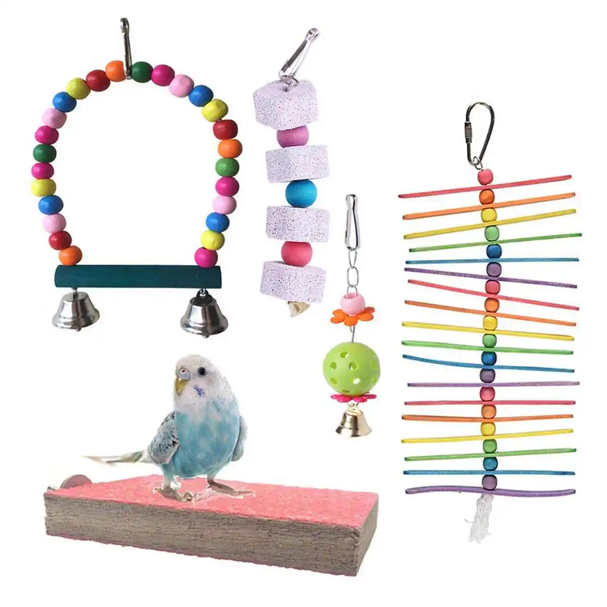 Pack Of 5 Bird Chewing Toy Hanging Bell Ladder Pet Cage Hammock Swing For Parakeets Cockatiels Macaws Parrot | Дом и сад
