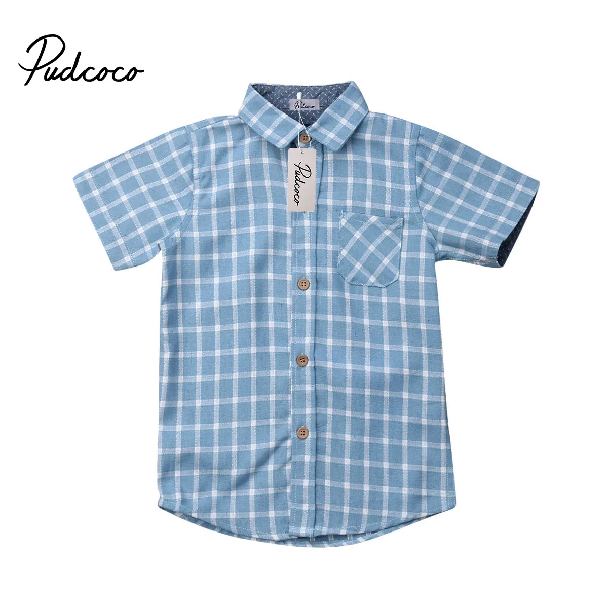 

Pudcoco Toddler Kids Baby Boys Plaid Checked Shirt Student Blouse Summer Clothes