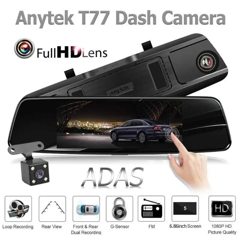 Anytek T77 + Автомобильный видеорегистратор с двумя объективами сенсорный экран FHD