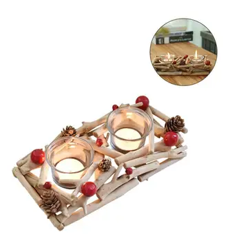 

Driftwood Pine Cones Red Fruit Christmas Wreath Candlestick Ornaments Innovative Wooden Candlestick Candleholders Candles Holder