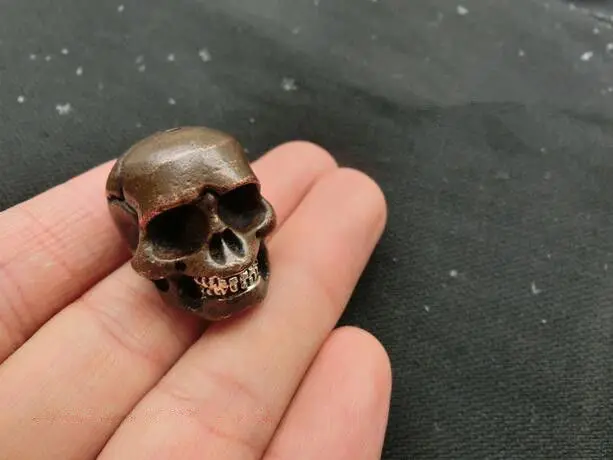 

Chinese Hand Carved Nongovernmental Brass Skull Small Pendant Statuette