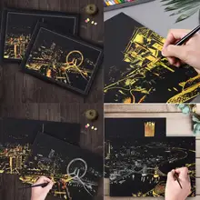 С защитой от царапин нарисованные красками картина многоцветный мир город ночей с узором своими руками для ношения дома и на улице, фестиваль, и т. д. подарок