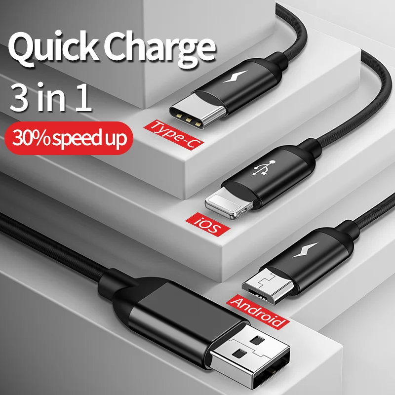 

MSVII USB Cable Multiple Charging Micro Type C Cable 3 in 1 Mobile Phone USB Cables For iPhone Samsung Xiaomi Oneplus 6T