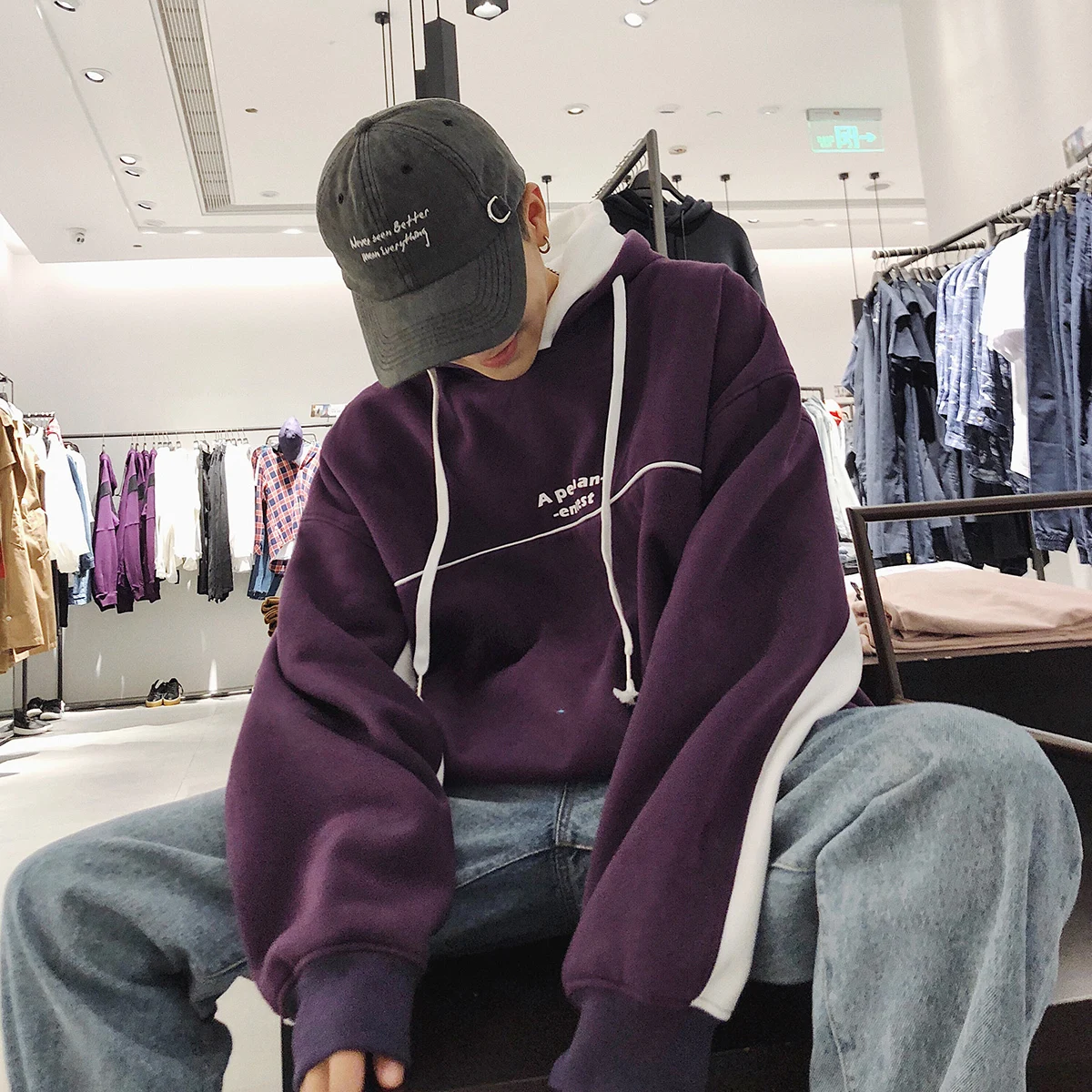 

2018 Korean version of BF wind hit color double cap plus velvet Solid Cotton Smart casual jersey shirt size M-XL Best teen wolf
