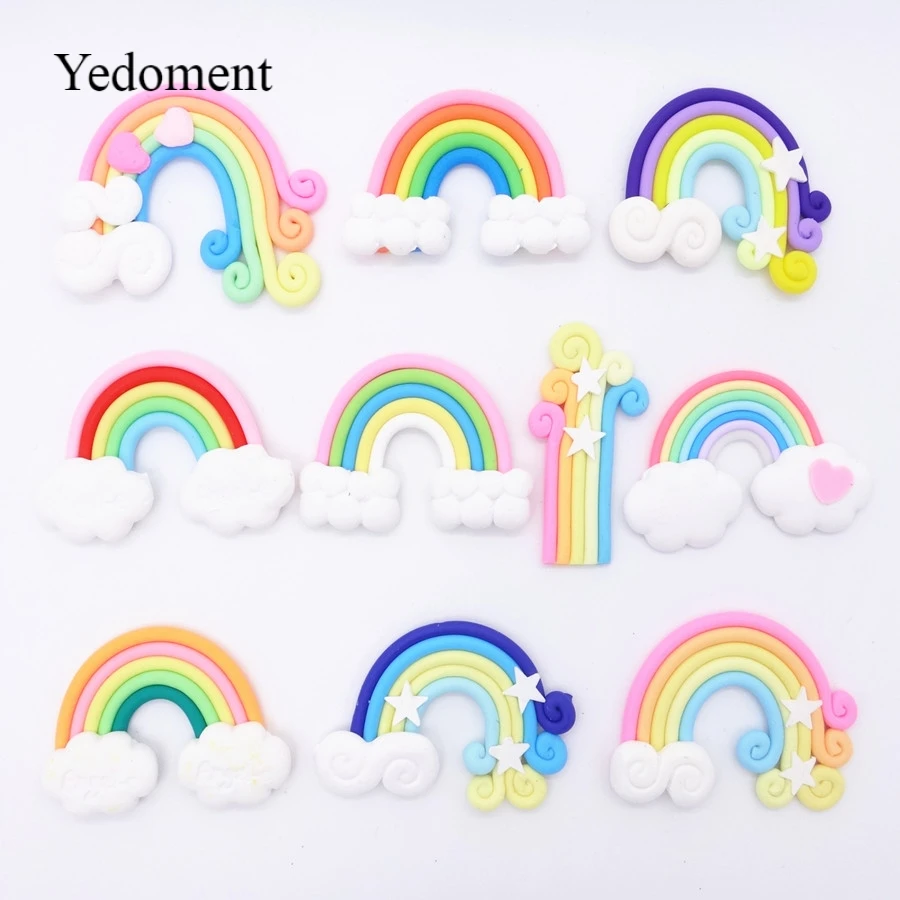 

10pcs/lot 55*38MM Kawaii Soft Clay Rainbow Cabochons Handmade Resin Material DIY Hair Bow Microlandschaft