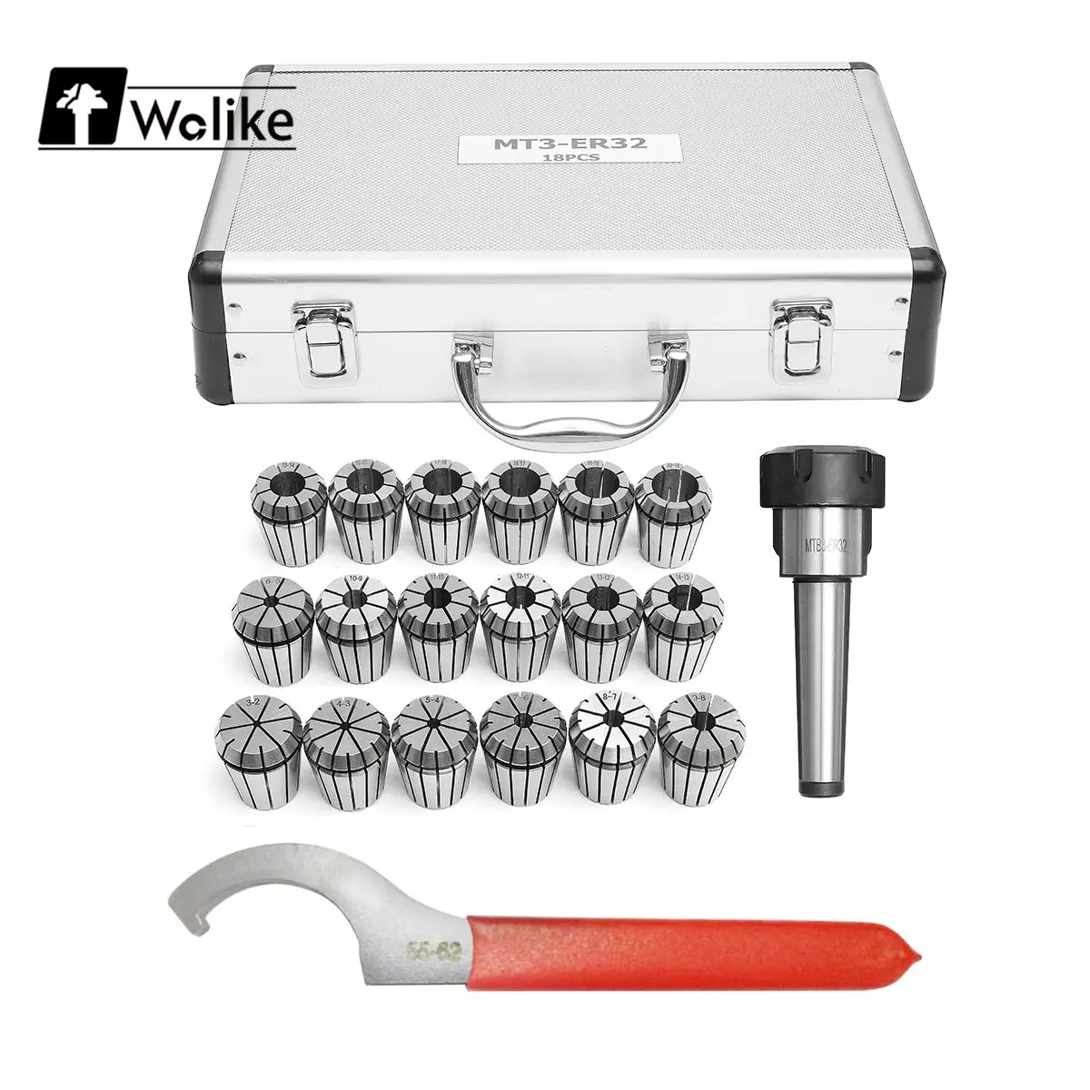 

Wolike NEW MT3 Shank With 18Pcs 3-20mm ER32 Collet Chuck Set For CNC Milling Machine Engraving Drilling/Tapping Machine Tools