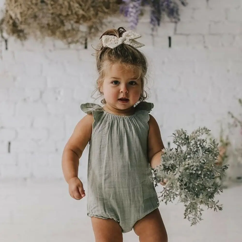 

2019 Newest Style Newborn Kid Boys Girls Ruffle Sleeve Adorable Romper Baby Jumpsuit Sunsuit Outfits Summer Size 0-18Months