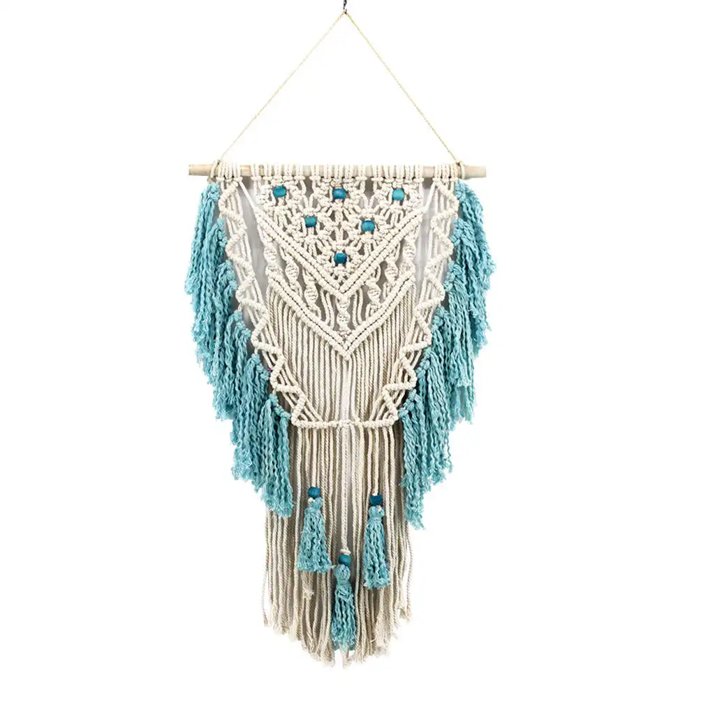 

Hand Knotted Macrame Wall Art Handmade Cotton Bohemian Wall Hanging Tapestry With Tassel Boho Wedding Best