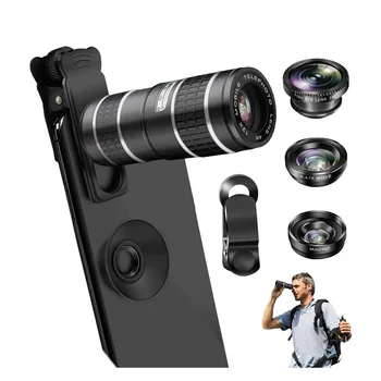 

5 In 1 Cell Phone Camera Lens Kit - 12X Zoom Telephoto + Fisheye + Super Wide Angle Macro Lens 2x For iPhone X XS Max XR/8/7/6
