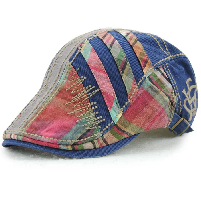 

Spring Cotton Beret New Pattern Hats Man Beret Cotton European Peaked Cap Split Joint Suture Lattice Forward Hat