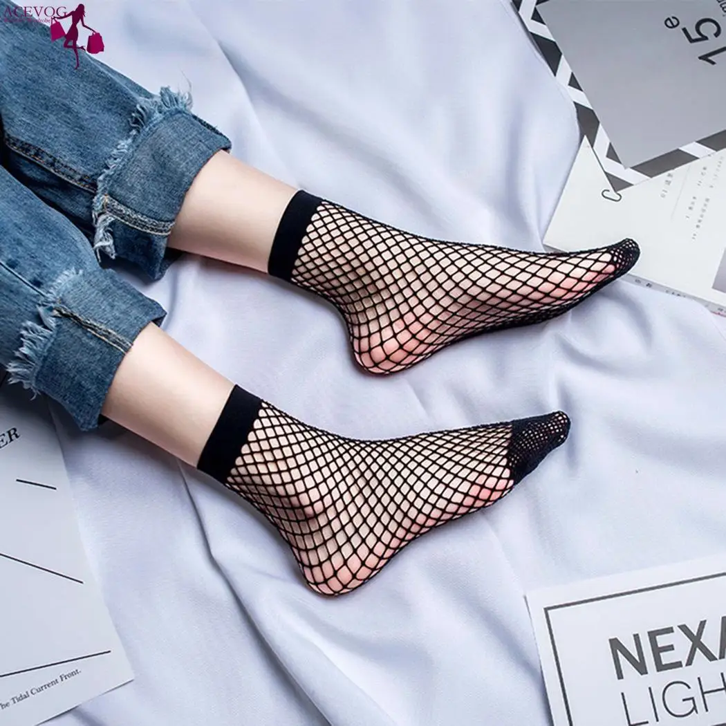 

Women Socks Out Fishnet Breathable Hollow Casual Solid Socks Net White Fashion Ankle Black Mesh