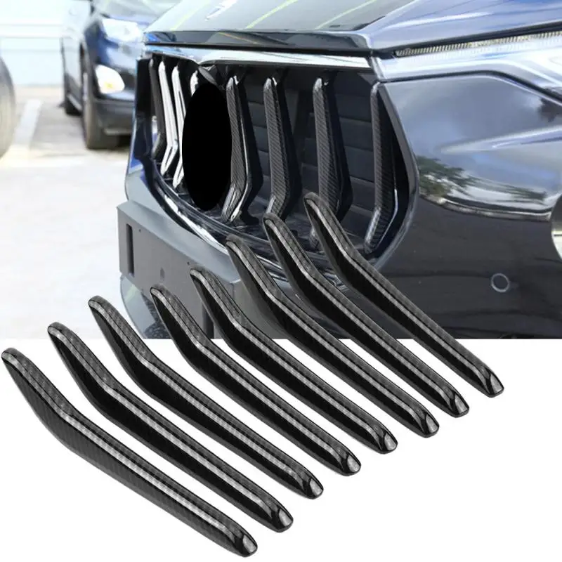 

8pcs Carbon Fiber Style Car Front Grill Grille Cover Trim Stickers Strips for Maserati Levante 2017-2018 Car Styling