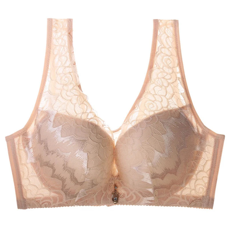 Mesh Lace Bra Crop Tops Big Size Underwear For Women Brassiere Wireless Wide Sheer Bra Plus Size Bralett X0008-BCD(Through C