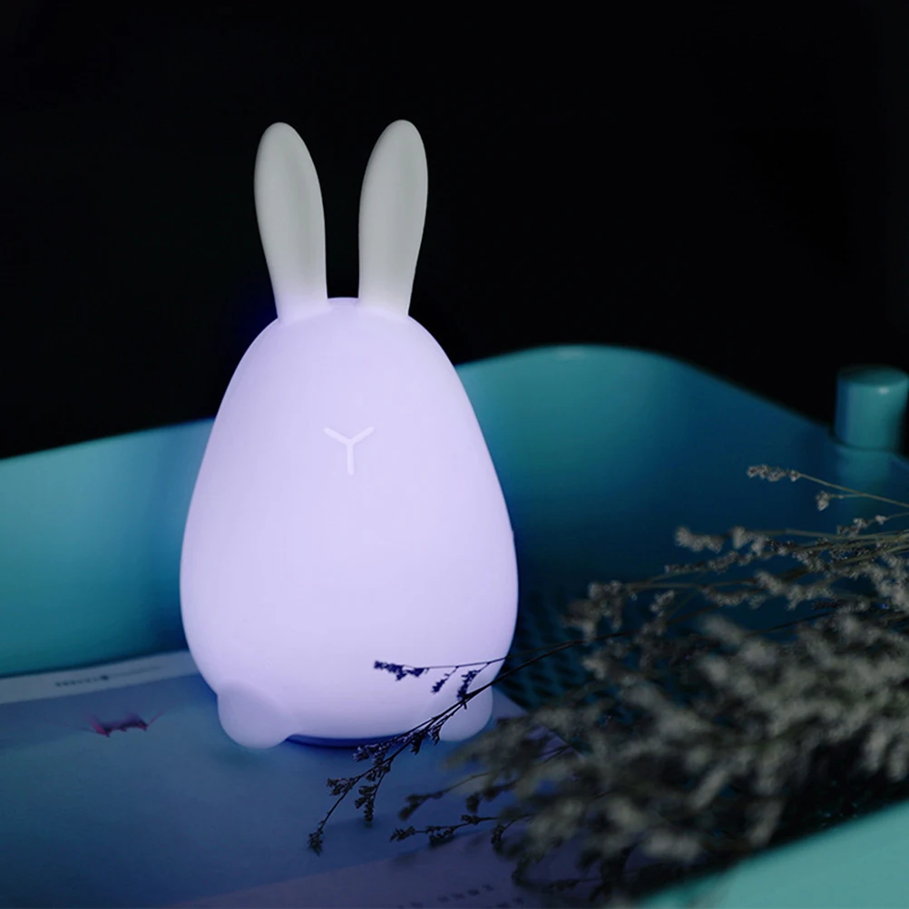 

1PC Night Light Cute Rabbit Rechargeable Color Changing Silicone Lamp Tap Control Light for Living Room Nursery(white)