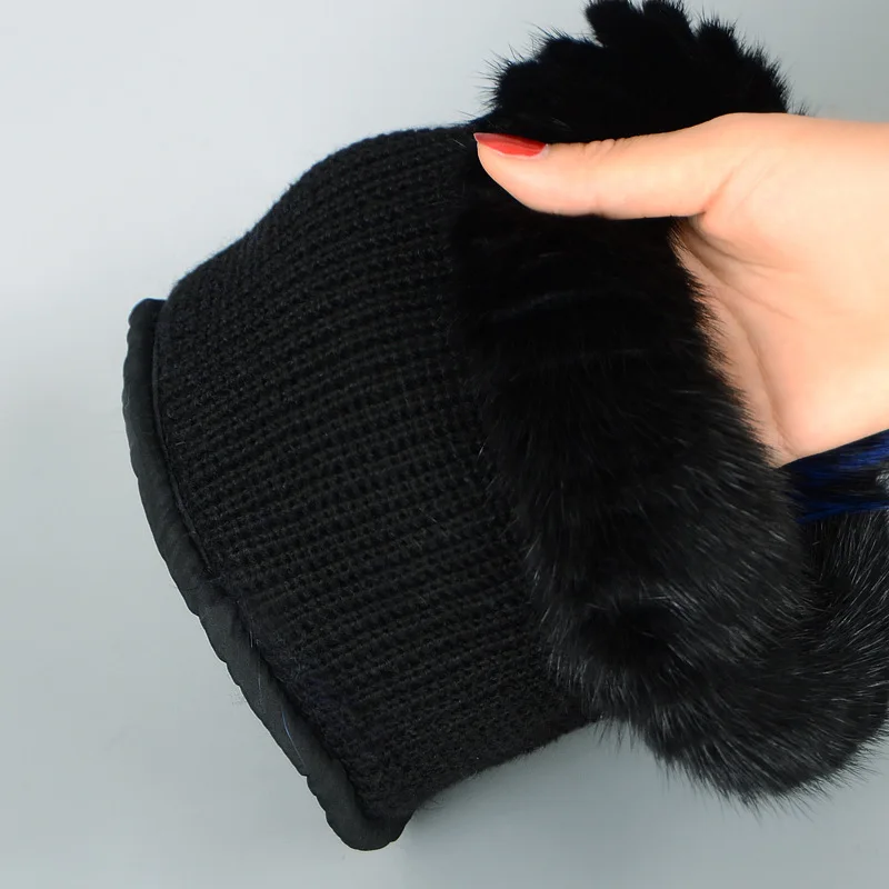 Женская шапка из натурального меха норки, Зимняя шерстяная вязаная монгольская шляпа с лисьим хвостом, теплые вязаные шапки из кожи и меха
