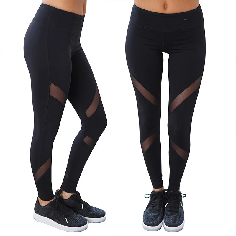 

Women Leggings Patchwork Mesh Black Leggings Plus Size Sexy Fitness Sporting Pants with Pocket Trousers 2019 Spring Female Pant