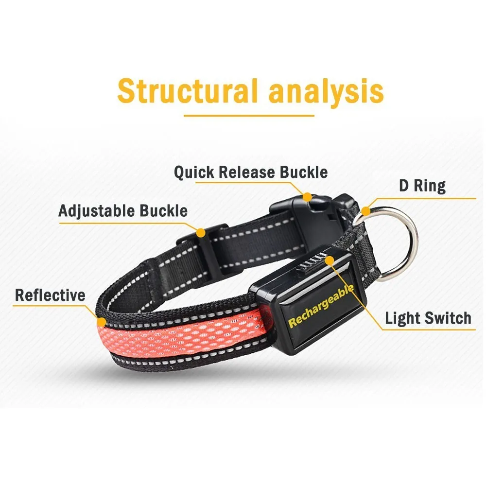 Светодиодный светящийся светильник-ошейник для собак USB Перезаряжаемый нейлоновый светоотражающий светящийся ошейник светящиеся ночные ошейники для маленьких средних и больших собак
